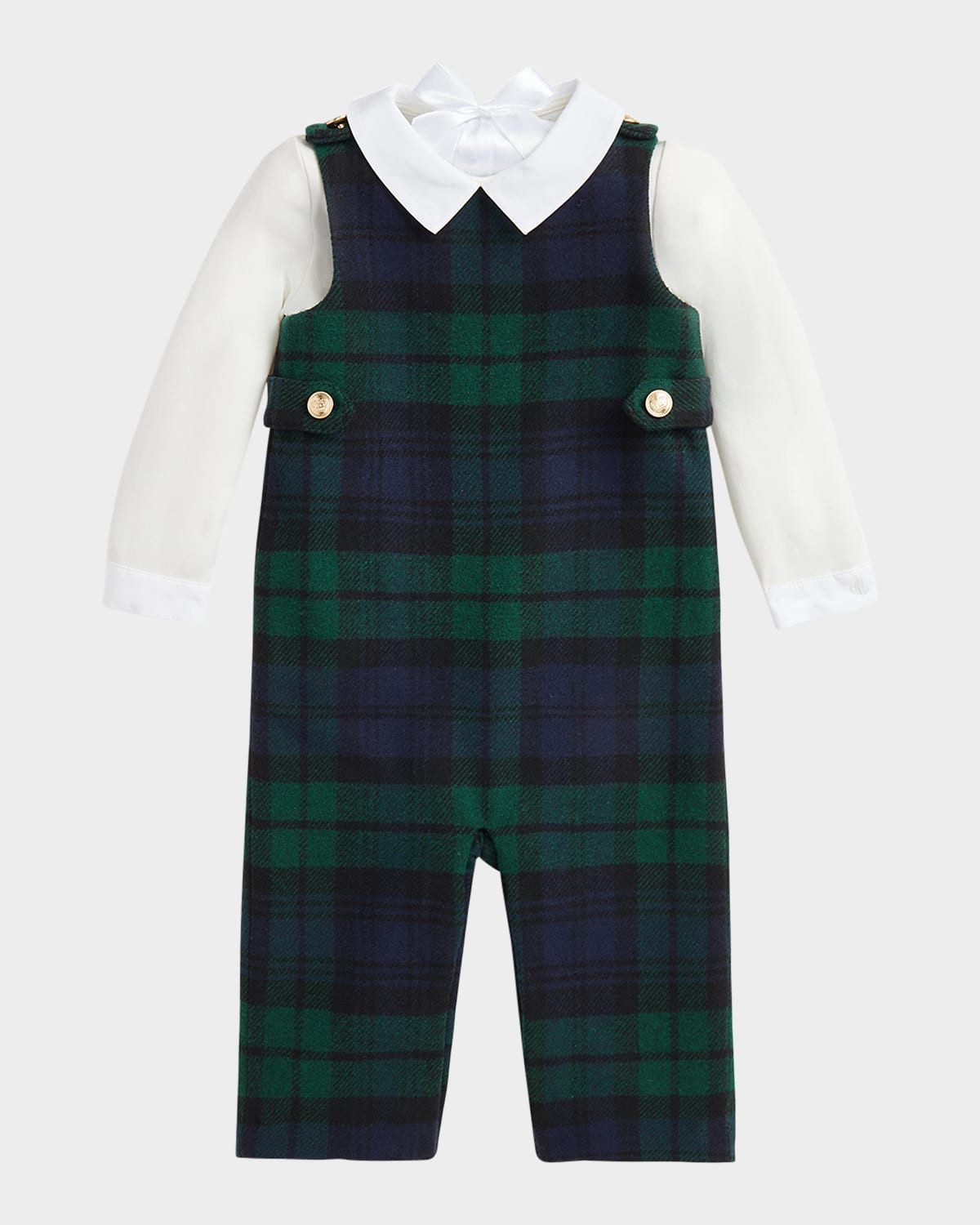 Boy's Plaid-Print Overalls W/ Bodysuit Set, Size 9M-24M | Neiman Marcus