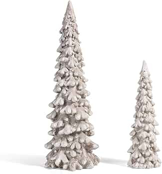 RM ROOMERS 2Pcs Resin Christmas Tree Statues, Table Top Small White Christmas Decorative Figurine... | Amazon (US)