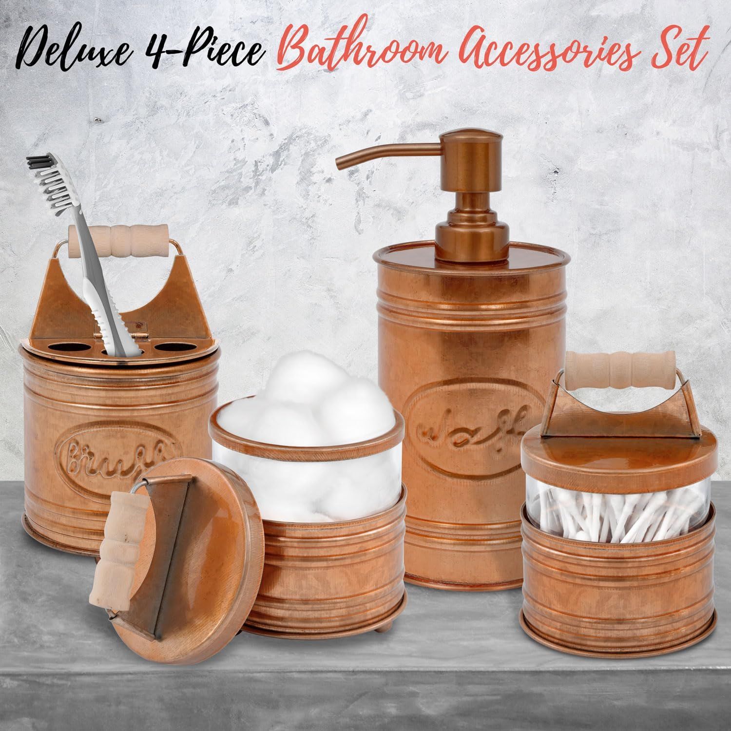 Autumn Alley Rustic Bathroom Accessories Set 4 - Copper Farmhouse Soap Dispenser, Rustic Toothbru... | Amazon (US)