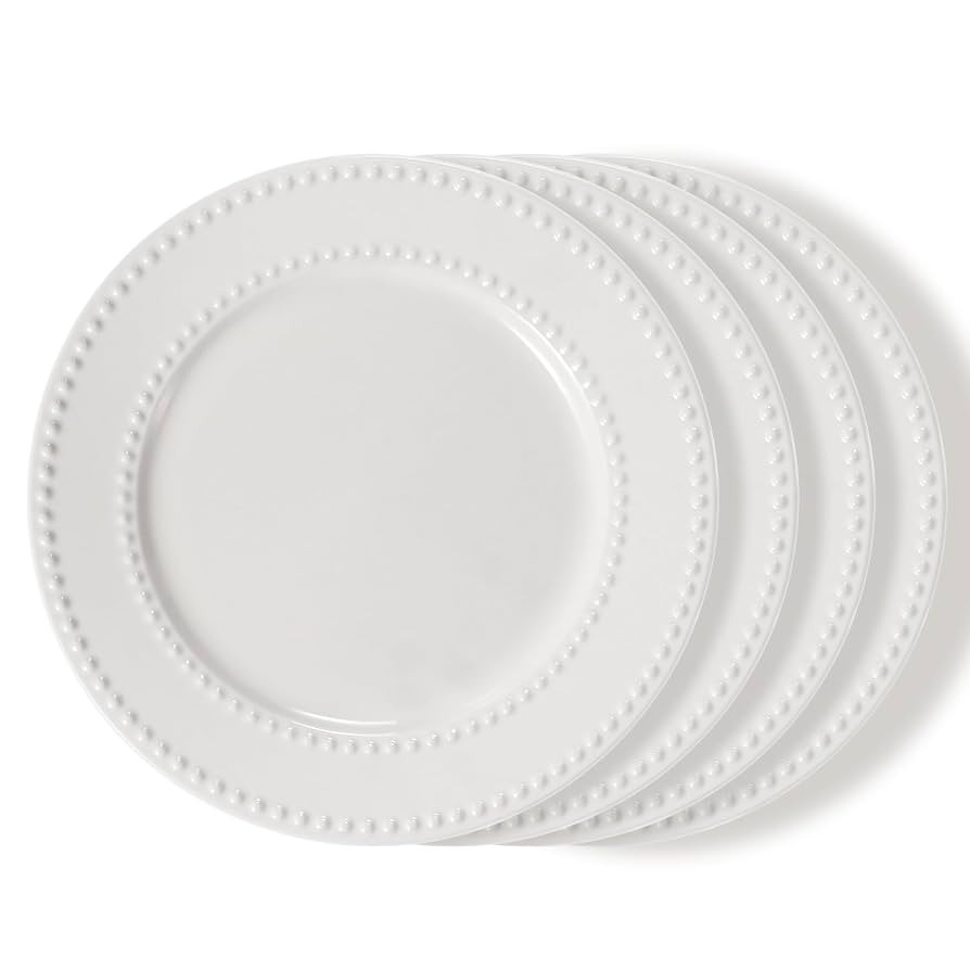 Embossed Salad Plates Set of 4, 8 inch White Ceramic Dessert Appetizer Plates, Small Dinner Plate... | Amazon (US)