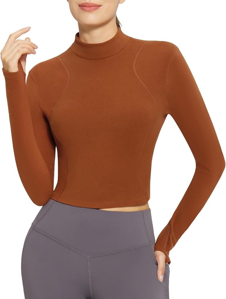 BALEAF Women's Turtleneck Thermal Shirts Long Sleeve Crop Top Wrokout Tops with Thumbholes Yoga | Amazon (US)