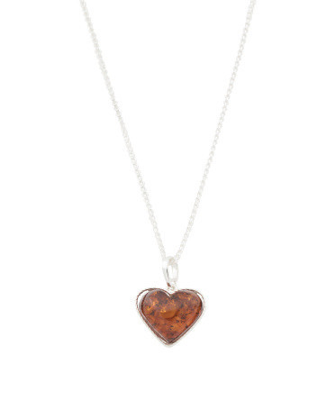 Sterling Silver Amber Heart Pendant Necklace | TJ Maxx