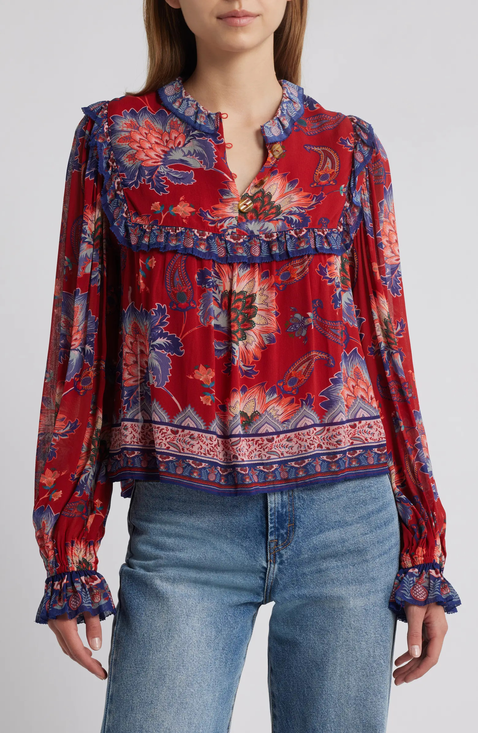 FARM Rio Luang Long Sleeve Popover Top | Nordstrom | Nordstrom