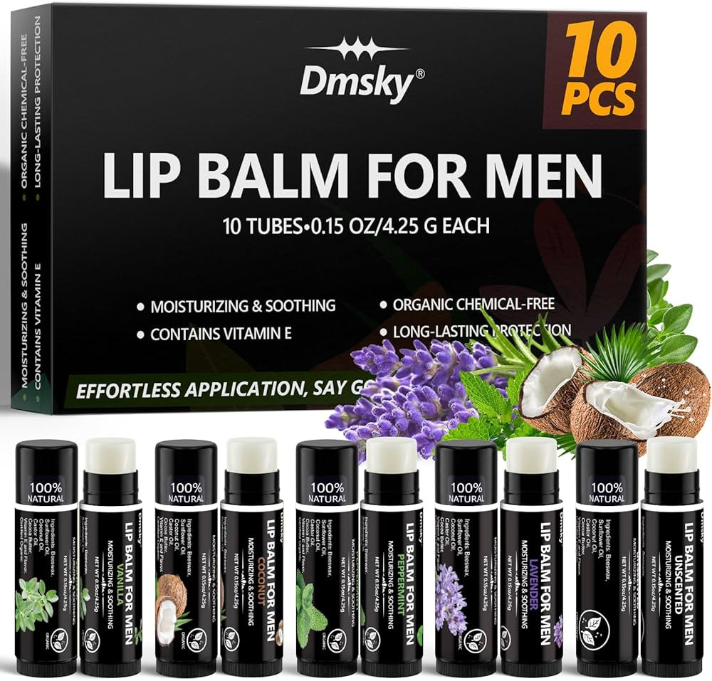 10 Pack Lip Balm for Men - Hydrating Men's Lip Balm Vitamin E and Beeswax - Chapstick for Men Pep... | Amazon (US)