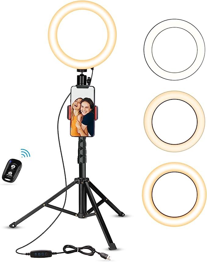 Amazon.com: UBeesize Selfie Ring Light with Tripod Stand & Cell Phone Holder for Live Stream/Make... | Amazon (US)