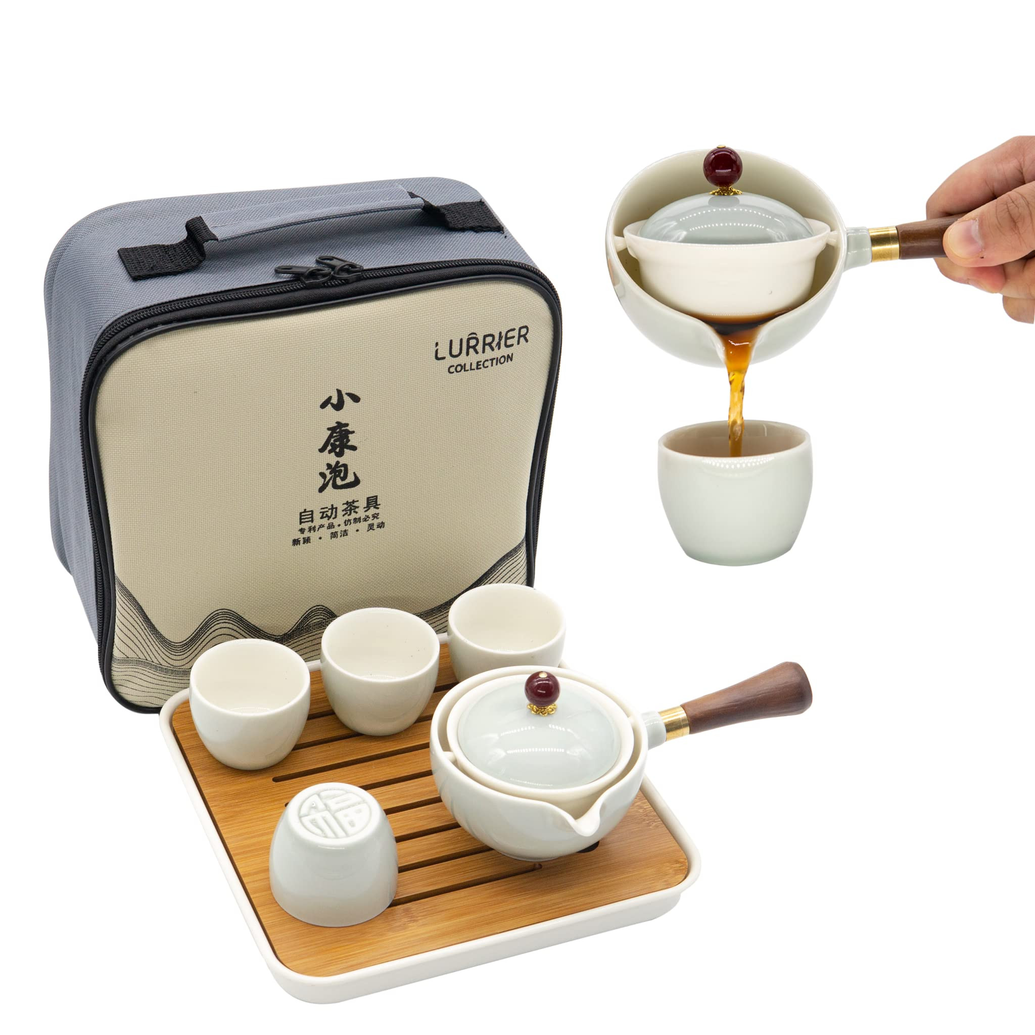 LURRIER Porcelain Chinese Gongfu Tea Set,Portable Teapot Set with 360 Rotation Tea maker and Infu... | Amazon (US)