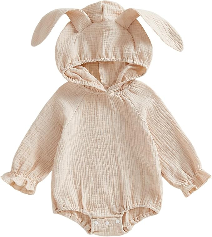 Baby Boy Girl Easter Outfit Bunny Ear Hooded Cotton Linen Bubble Romper Newborn Photo Props Cloth... | Amazon (US)