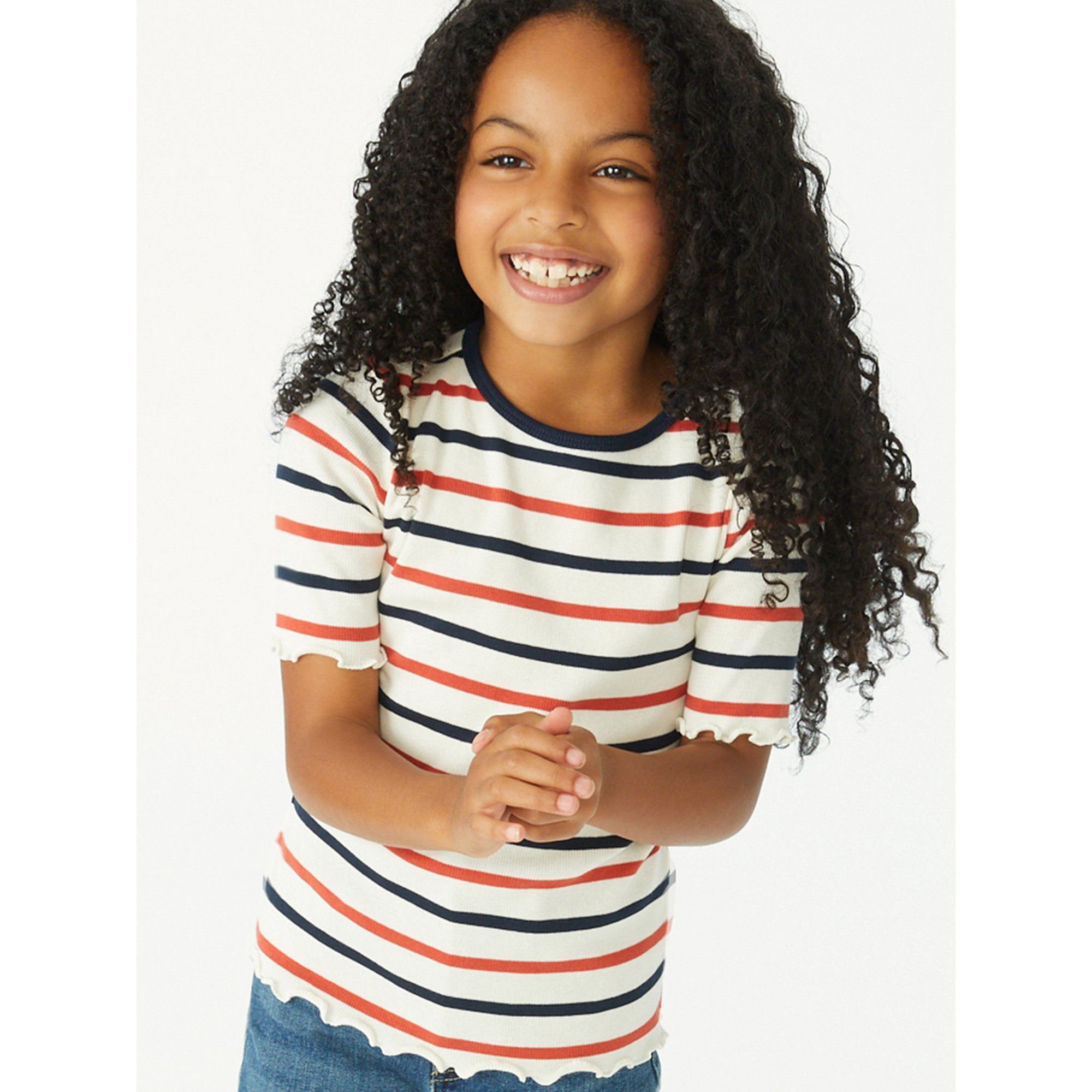 Free Assembly Girls Short Sleeve Lettuce Edge Rib T-Shirt, Sizes 4-18 - Walmart.com | Walmart (US)