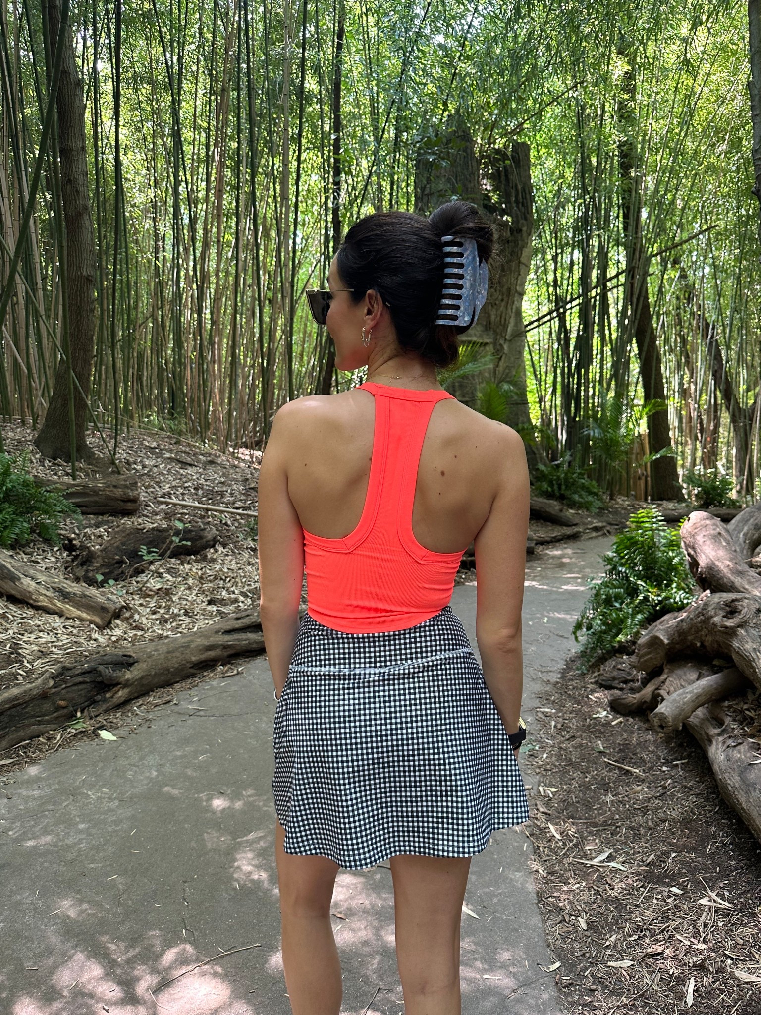 Zoo look, zoo OOTD, warm weather look
Lululemon jumbo claw clip
Free People Movement top (size XS/S for me)
Gingham skort is old, but I linked a similar one!

#LTKStyleTip #LTKActive