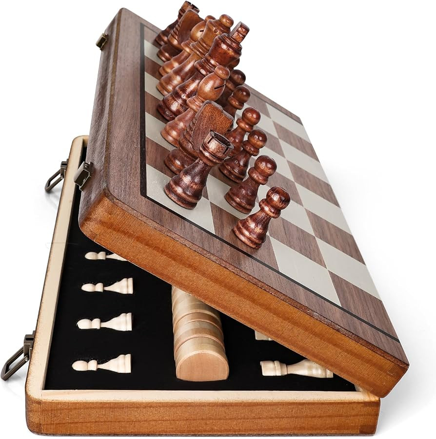Wooden Magnetic Chess Board Set, 15 inch 2 in 1 Portable Folding Checkers Chess Set with 2 Extra ... | Amazon (CA)