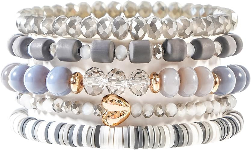 RISHEGAE Heishi Beaded Stretch Bracelets for Women Stackable Polymer Clay Beads Bracelets Friends... | Amazon (US)