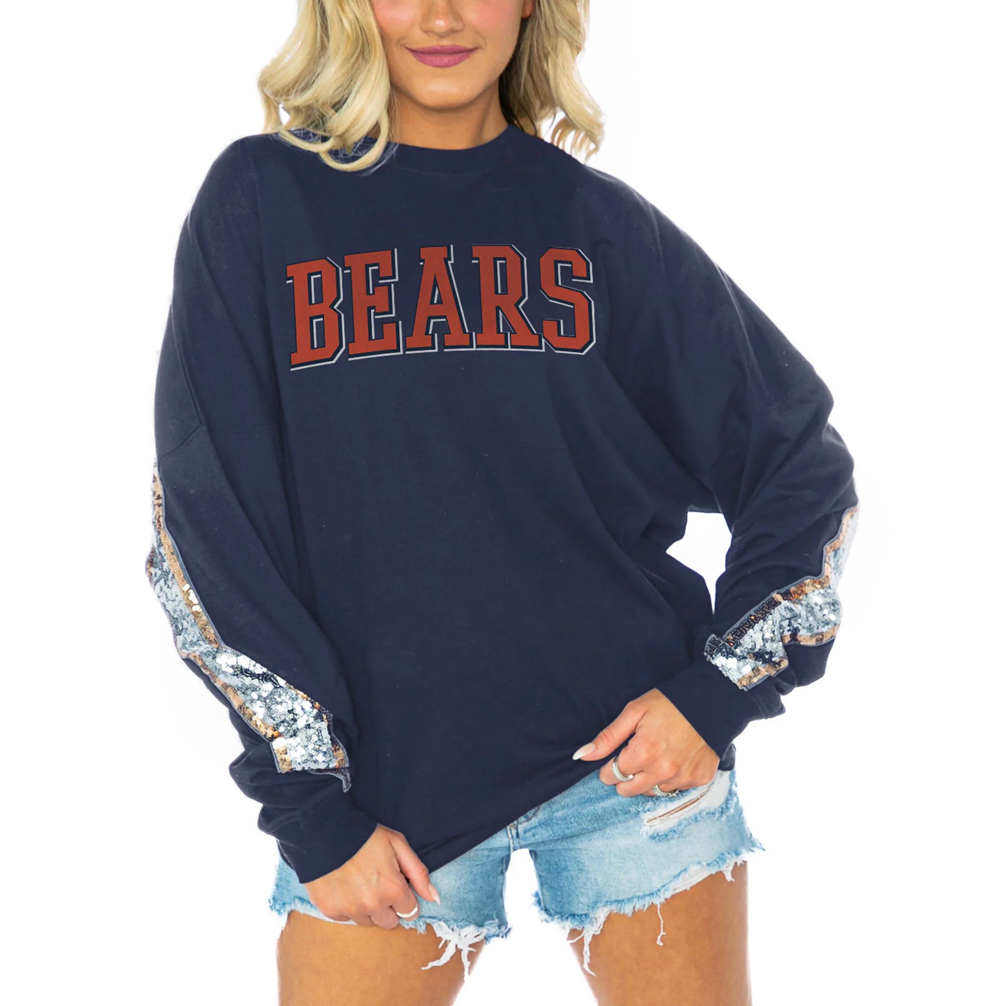 Chicago Bears Gameday Couture Women's Glitz Sequin Long Sleeve T-Shirt - Navy | Fanatics