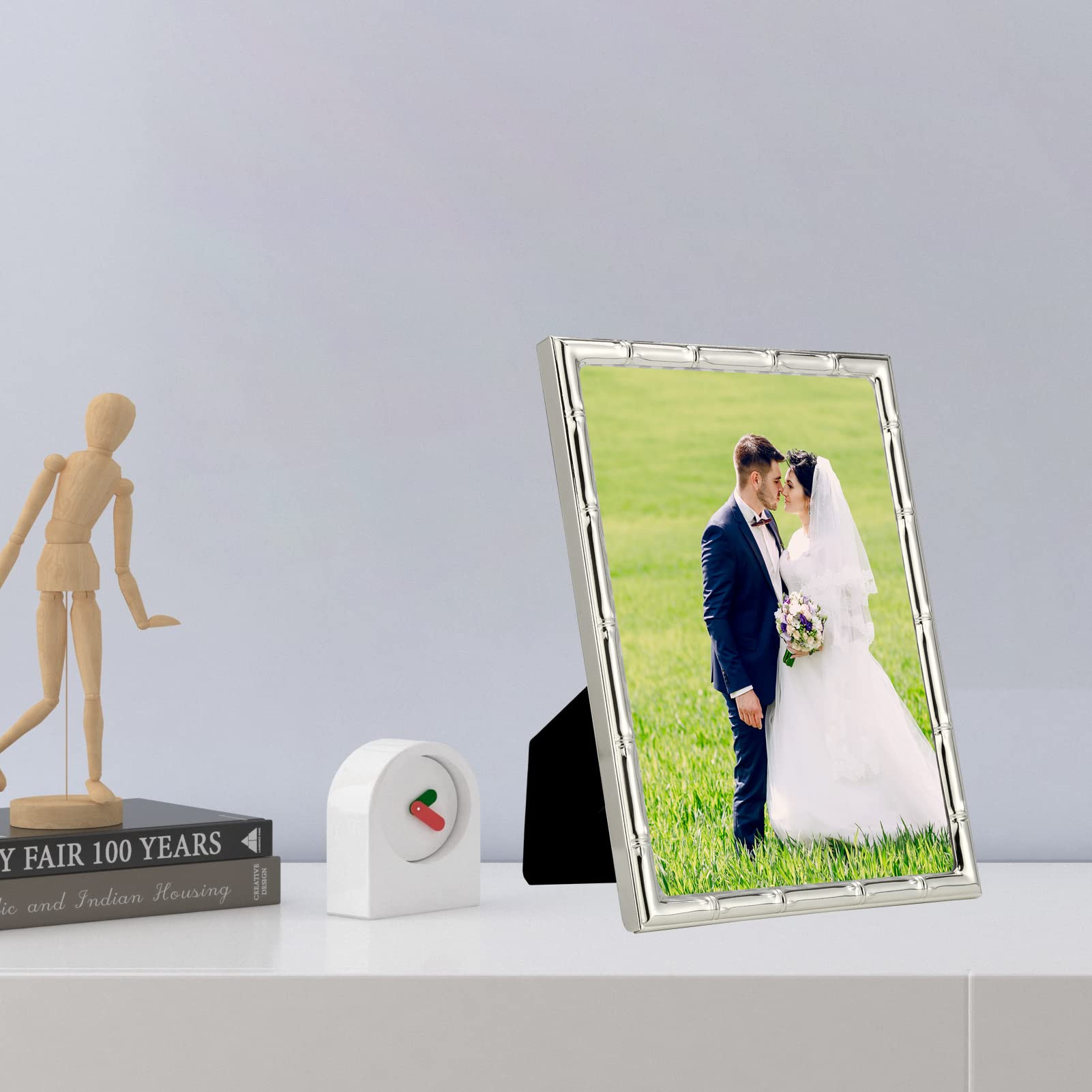 Classy 4x6'' Bamboo Detail Silver Metal Picture Frame, Elegant Silver Plated Baby Nurse Photo Fra... | Amazon (US)