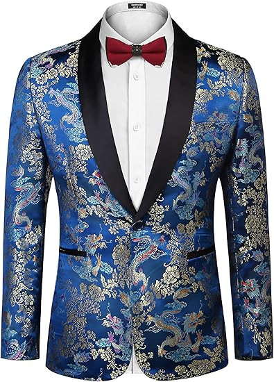 COOFANDY Men's Floral Tuxedo Jacket Luxury Embroidered Stylish Suit Blazer Jacket for Wedding Par... | Amazon (US)