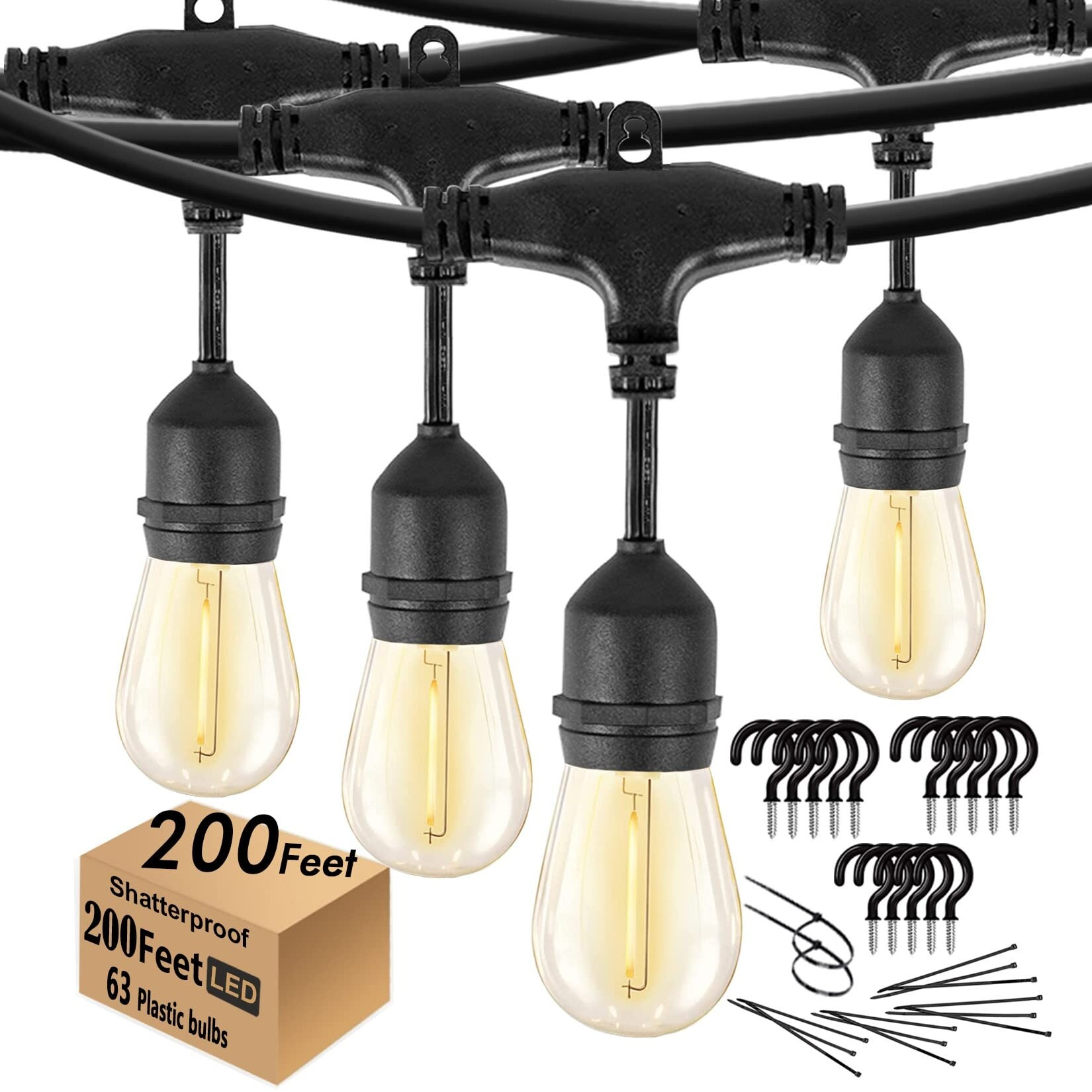200FT String Lights for Outside LED Patio Lights Outdoor with 63 Shatteproof Lights Outdoor String Lights 2200K Outdoor Lights | Bed Bath & Beyond