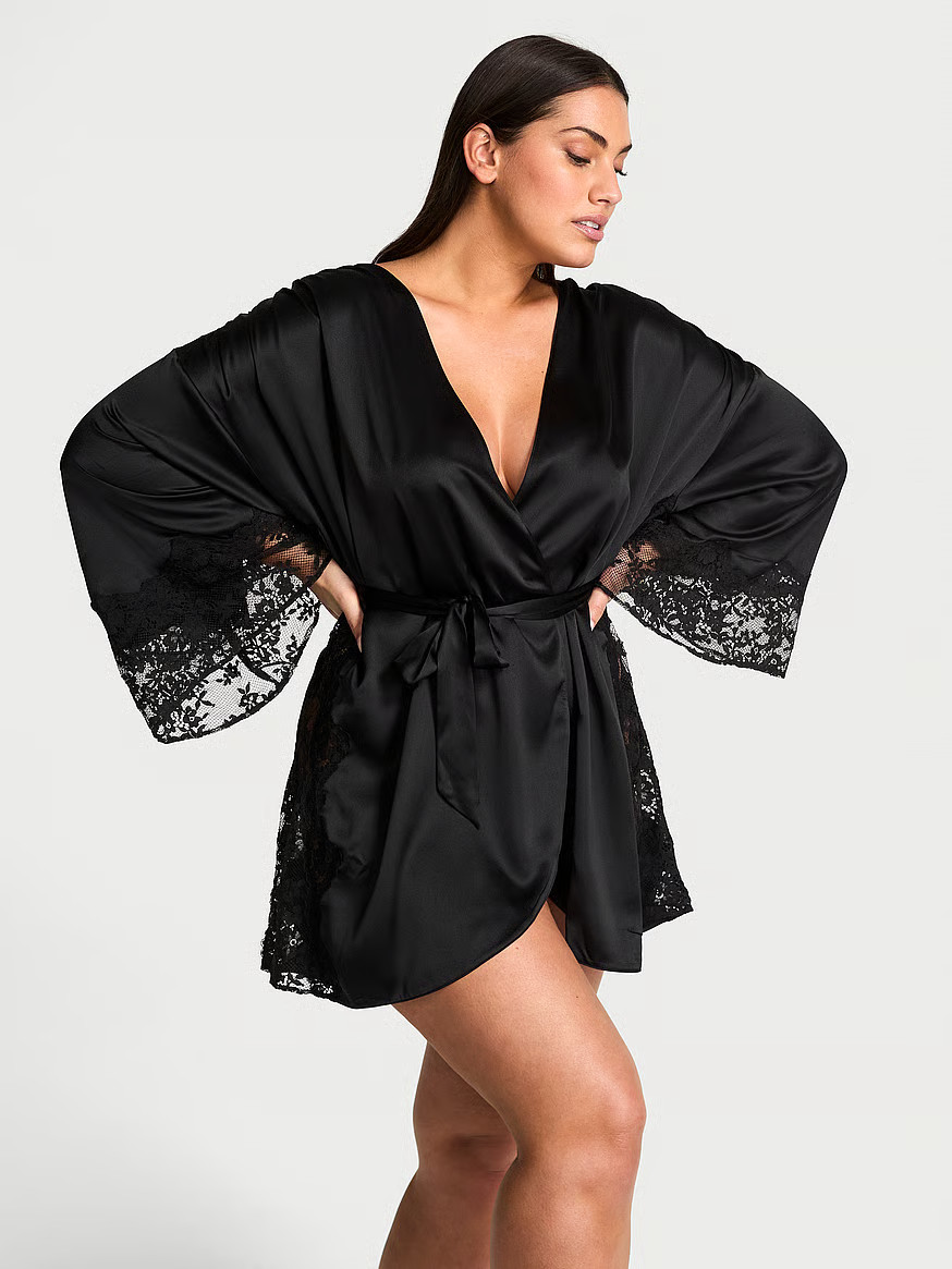 Buy Satin & Lace Trim Robe, Black - Order Robes online - Victoria's Secret US | Victoria's Secret (US / CA )
