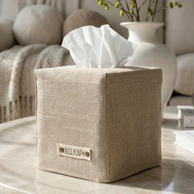 Stylish Tissue Box Cover - This Beige Linen Holder Instantly Covers Your Square Tissue Boxes - Th... | Amazon (US)