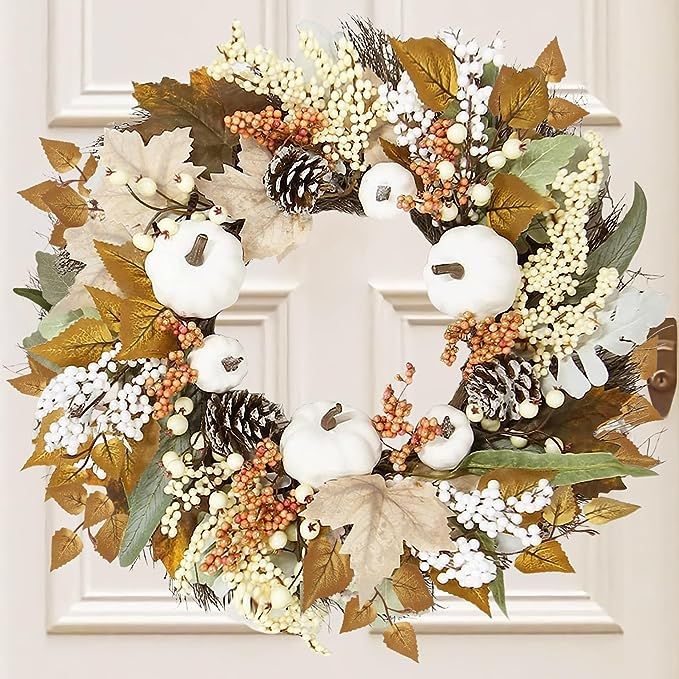 24 Inch Fall Decor Wreaths for Front Door - Outdoor Fall Decorations for Home and Porch Neutral A... | Amazon (US)