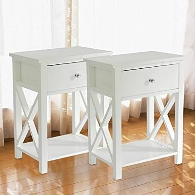 MAGIC UNION Wooden X-Design Modern Side End Table Storage Shelf with Bin Drawer White Night Stand... | Amazon (US)