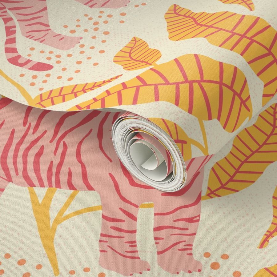 Malaysian Tiger - natural/citrus orange/pink Wallpaper byscarlet_soleil119USD2030-01-01$119.00Or ... | Spoonflower