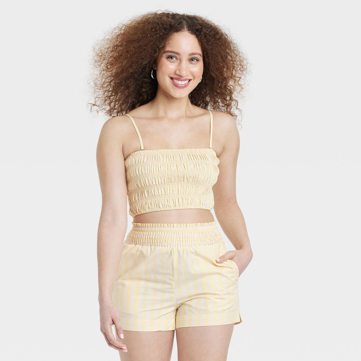Women's Slim Fit Tiny Tank Top - A New Day™ Yellow Striped L | Target