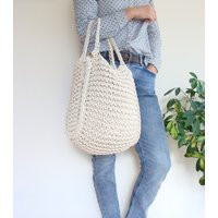 Knitted Tote Bag With Lining, Cotton Cord Bag, Knit Custom Hobo | Etsy (US)