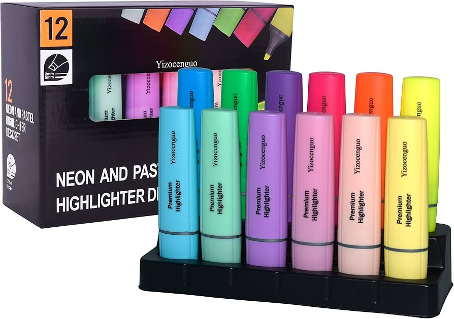 Highlighters Assorted Colors, 12 Highlighters with Base, Bible Highlighters, Aesthetic Highlighte... | Amazon (US)