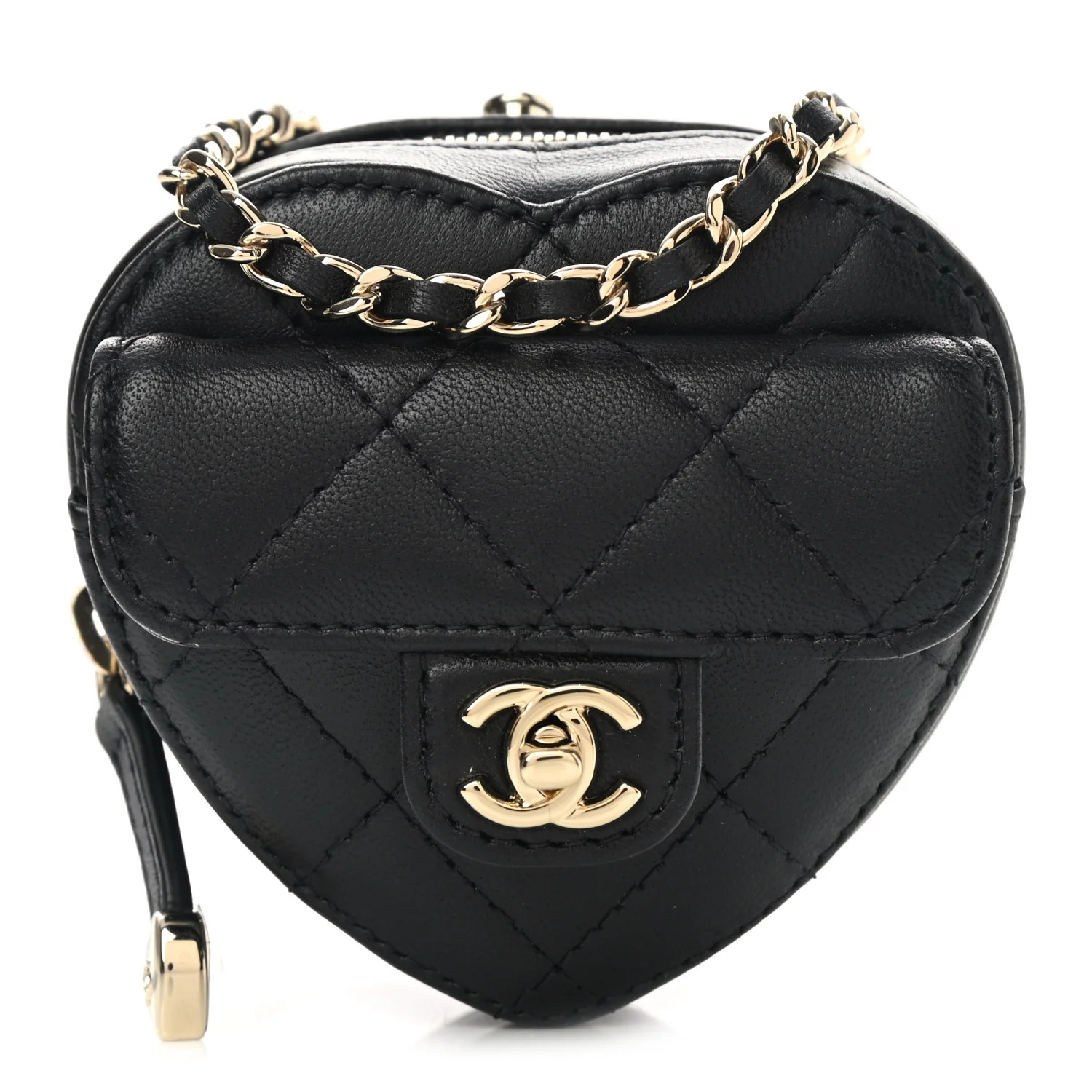 CHANEL Lambskin Quilted CC In Love Heart Clutch With Chain Black | FASHIONPHILE (US)