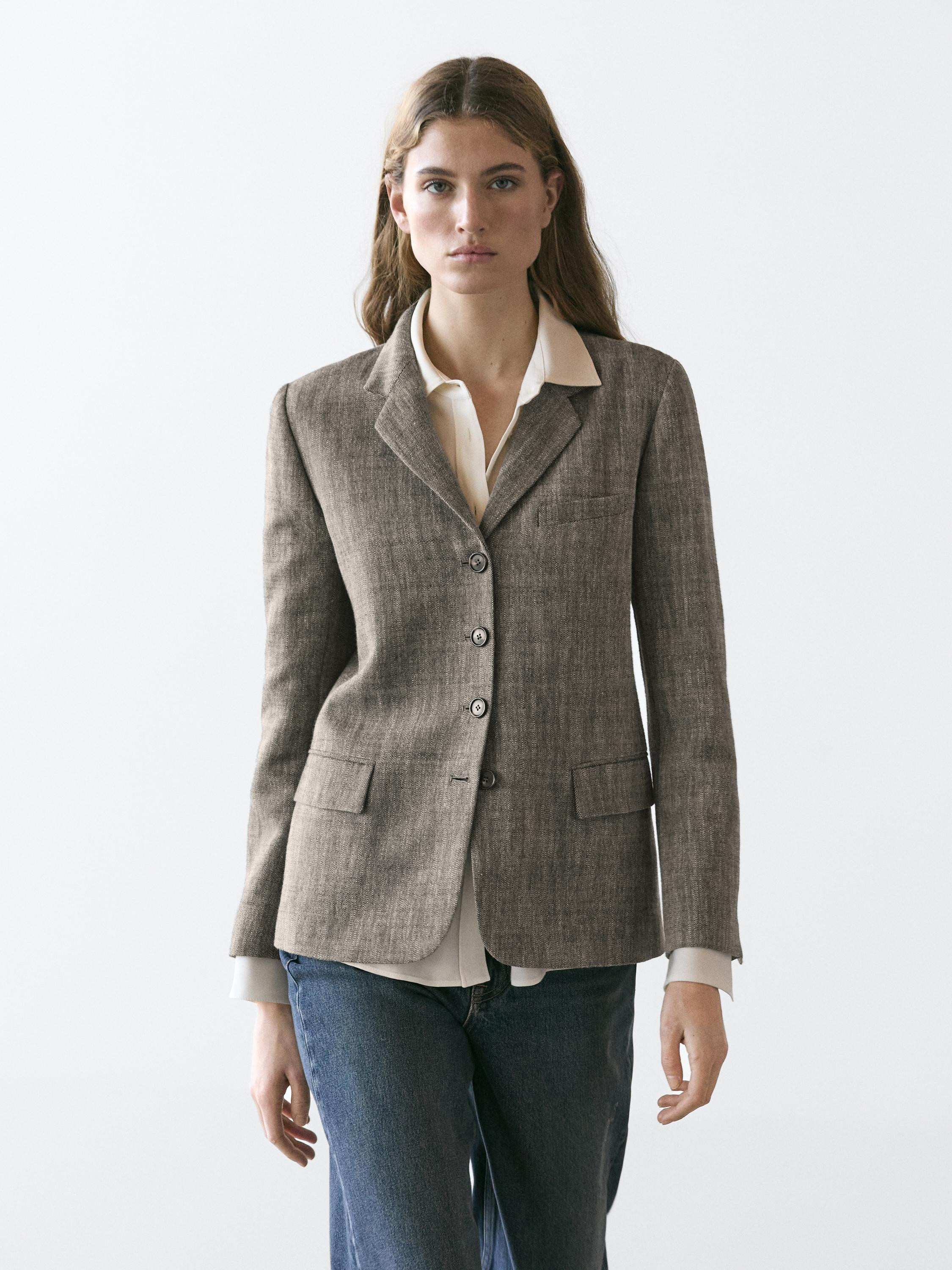 Flecked wool blend blazer | Massimo Dutti US