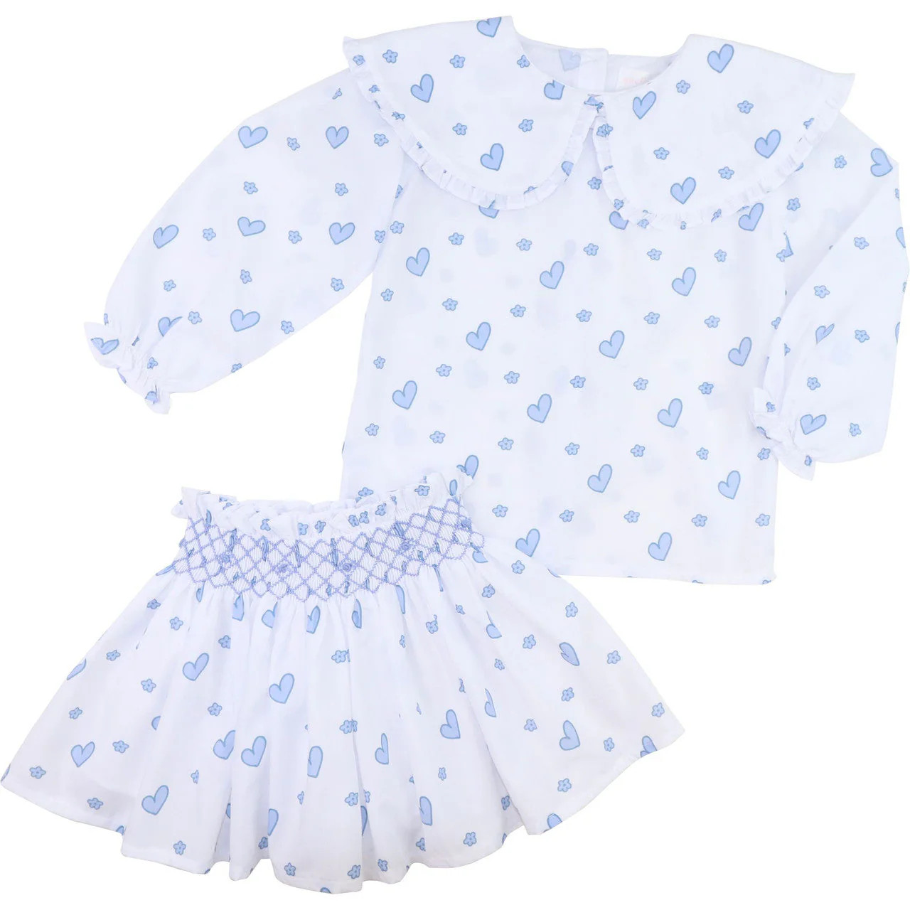 Blue Heart Print Smocked Skirt Set | Cecil and Lou