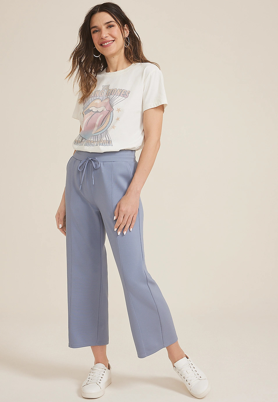 Ribbed Scuba High Rise Wide Leg Cropped Pant | Maurices