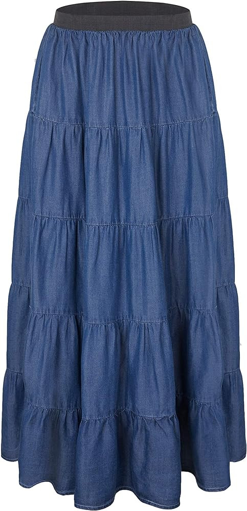 Tronjori Womens A Line Long Lightweight Tencel Denim Tiered Skirt with Multi Layers | Amazon (US)