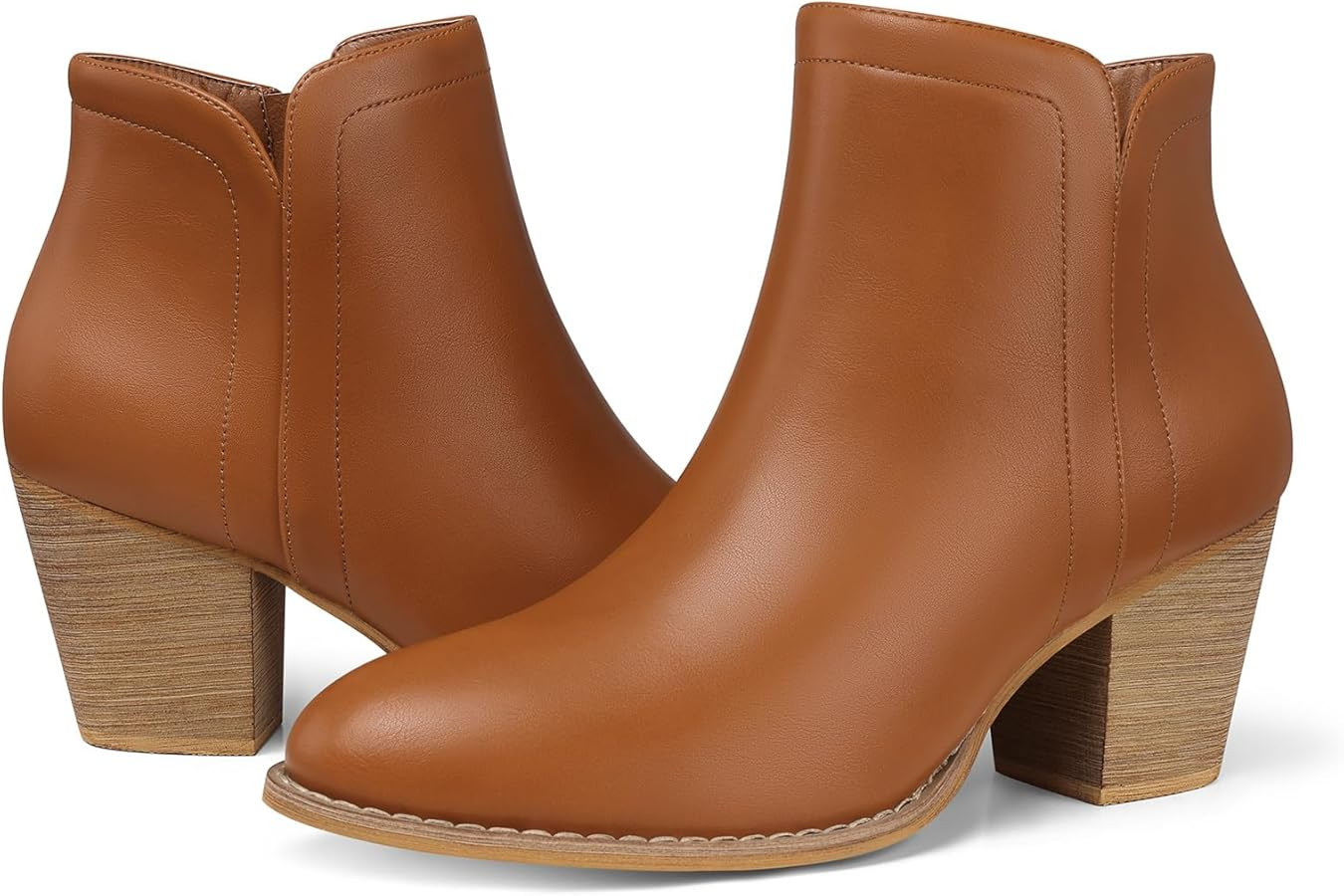 SHIBEVER Women's Ankle Boots Heel: Chunky Low Heeled Almond Toe Short Booties with Zipper Faux Su... | Amazon (US)