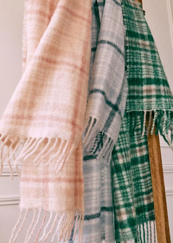 Louise Scarf - Pink check - Wool - Sézane | Sezane Paris