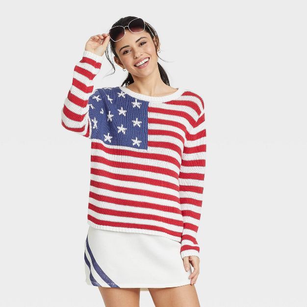 Women&#39;s American Flag Graphic Knit Sweater - XXL | Target
