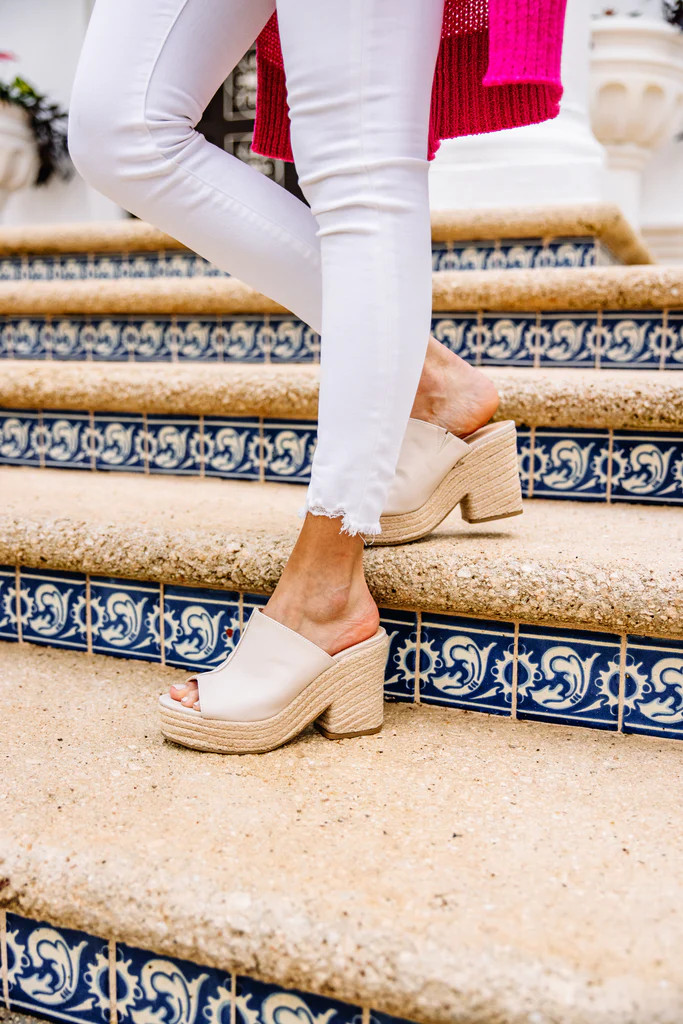 Get Ready Beige White Mule Heels | The Mint Julep Boutique