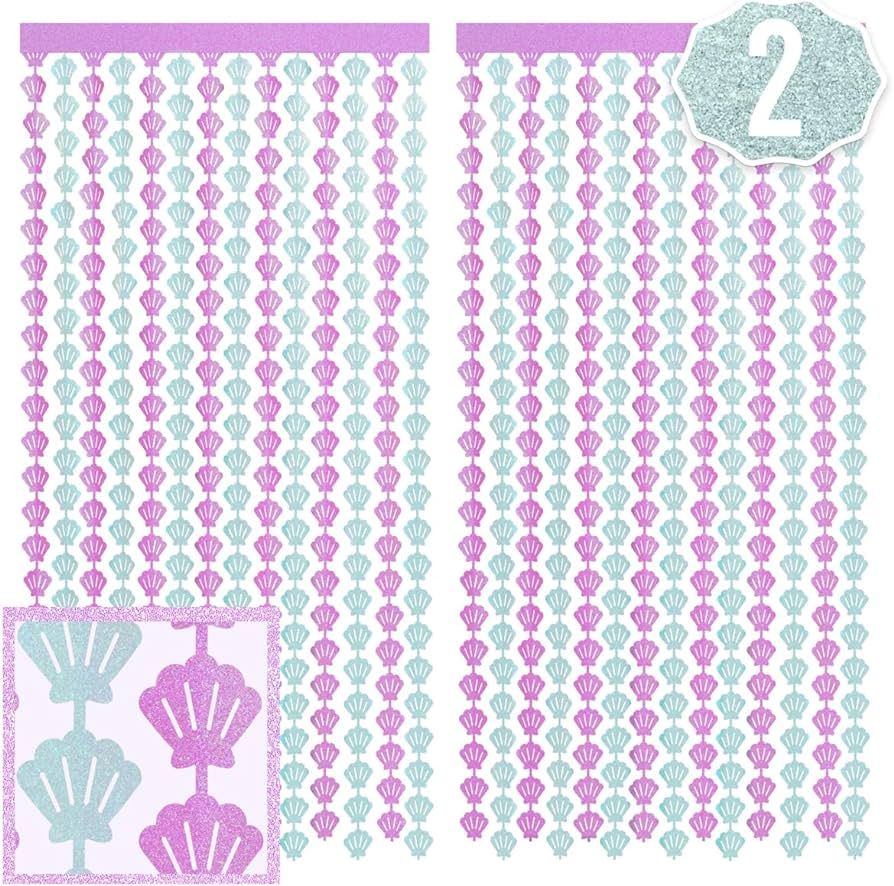 xo, Fetti Party Mermaid Shell Foil Curtain - Set of 2 | Mermaid Birthday Party Supplies, Under Th... | Amazon (US)
