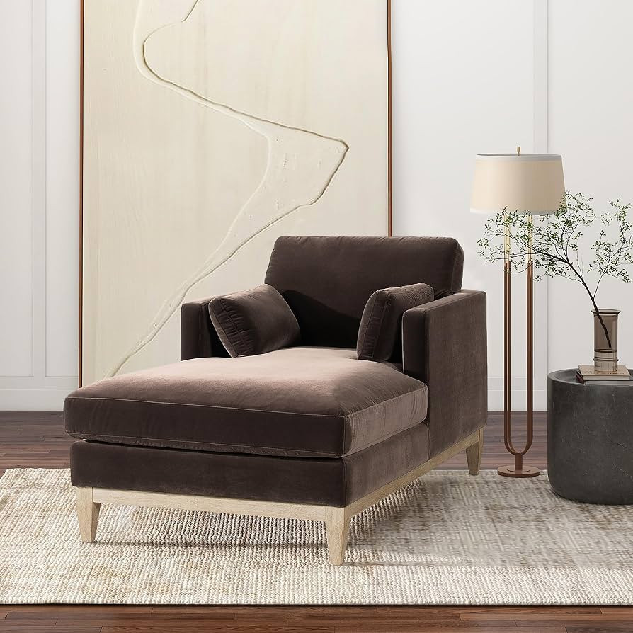 Jennifer Taylor Home Reid 65" Modern Farmhouse Chaise Lounge Chair, Deep Brown Performance Velvet | Amazon (US)