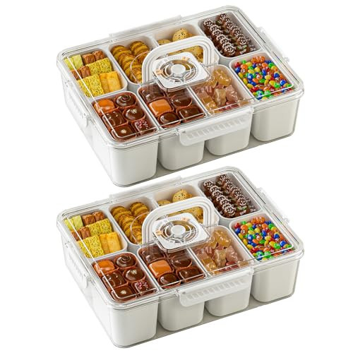 JOYZAN Snackle Box Container Divided Serving Tray with Lid and Handle 2 Packs - 8 Compartment Portable Snack Box,Charcuterie Container Serving Platter for Fruits, Candy, Snacks, Picnic, Party&Travel | Amazon (US)