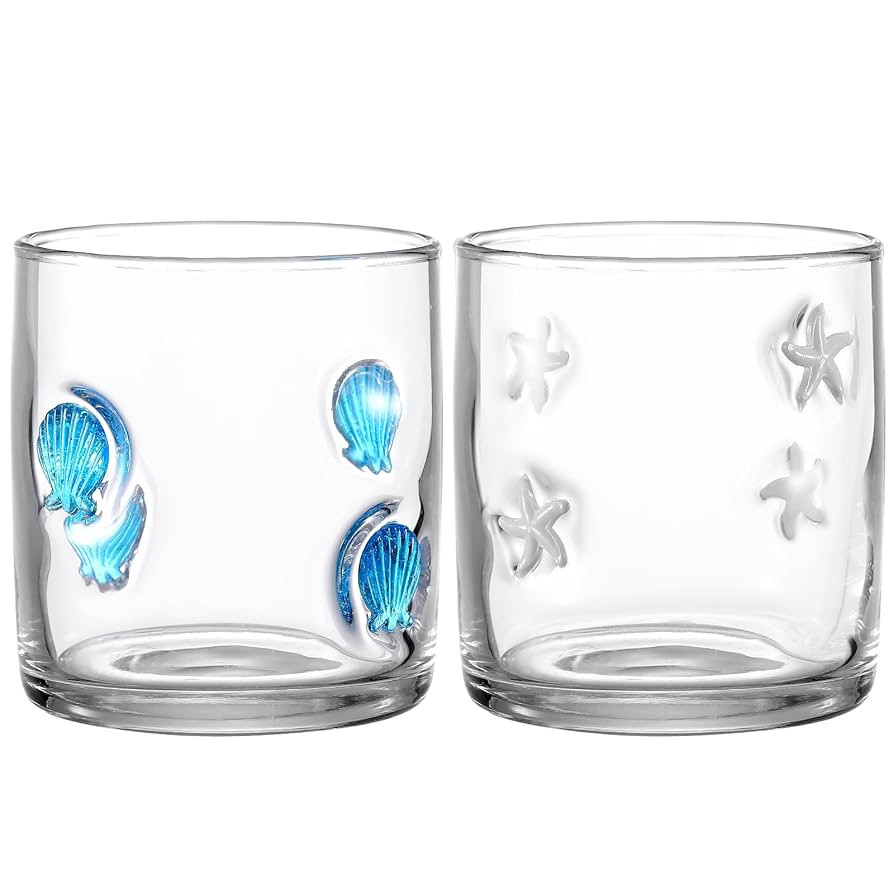 2 Pcs 14 oz Icon Juice Glasses Starfish Seashell Glass Cups Drinking Ocean Stemless Wine Glasses ... | Amazon (US)