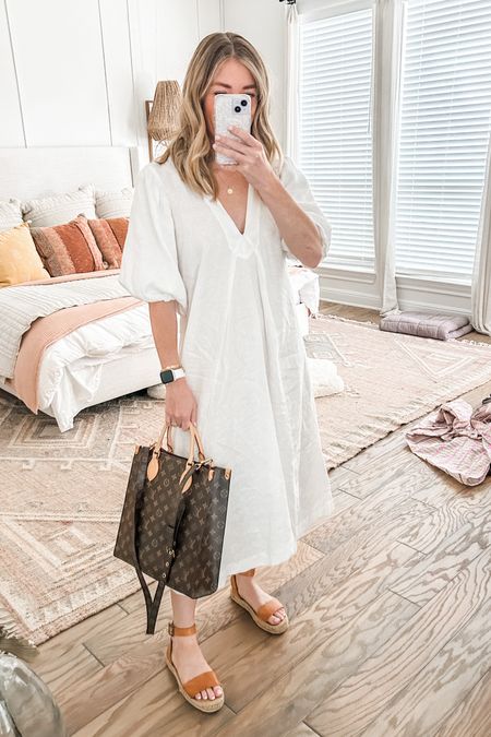 casual day outfit - puff sleeve linen dress (linked similar since this is old) this sac plat LV bag is the best for laptop/work! work outfit - summer style 

#LTKstyletip #LTKitbag #LTKworkwear