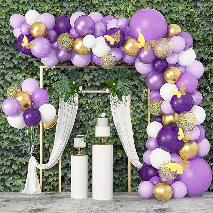 122Pcs Purple Balloons Garland Arch Kit, 12''10''5'' Light Pastel Purple Gold Balloon Confetti Me... | Amazon (US)