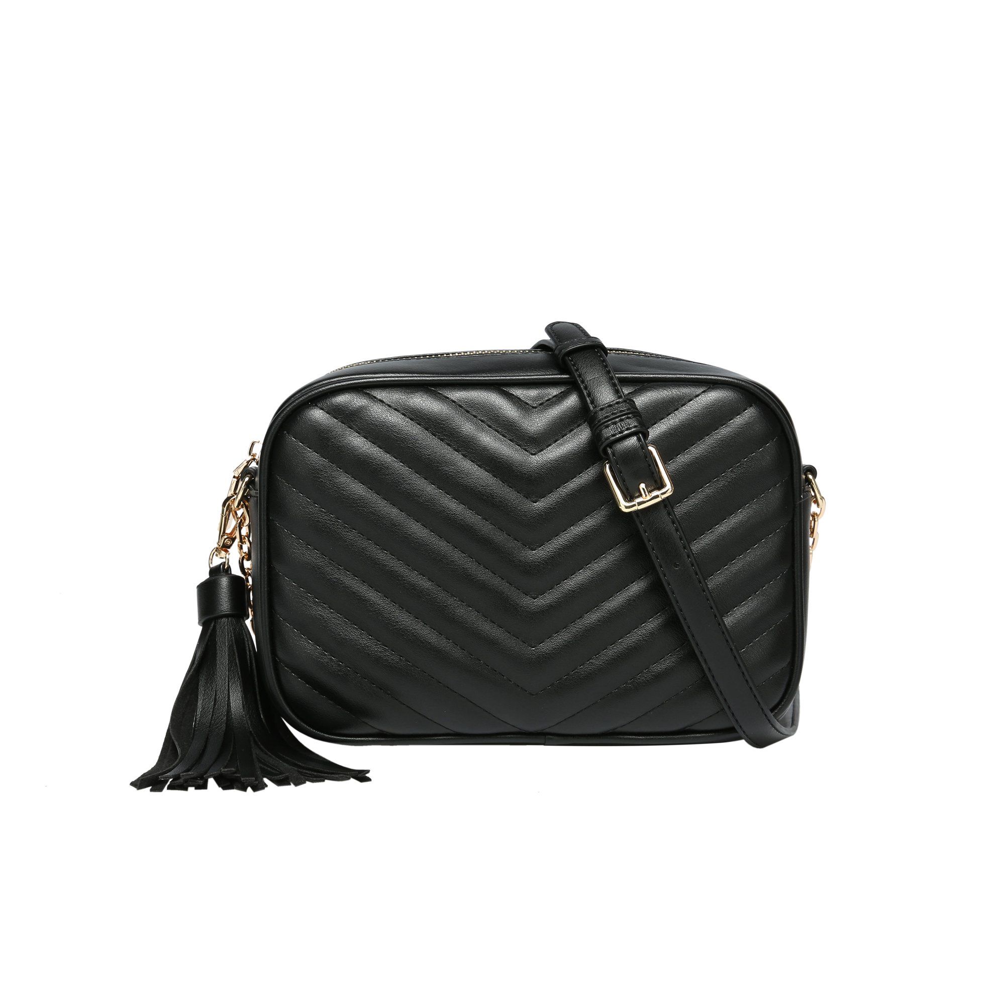 Daisy Rose Quilted Shoulder Cross body bag with tassel - PU Vegan Leather - Black | Walmart (US)