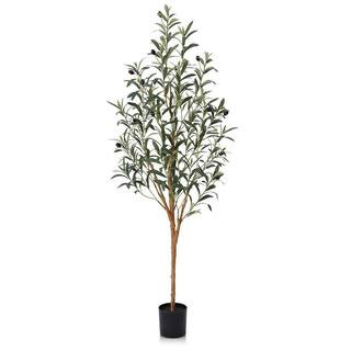 4 ft. Artificial Olive Tree, Lifelike Fruits and Natural Wood Trunk, Tall Indoor Fake Potted Plan... | The Home Depot