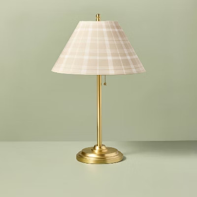 23" Brass Accent Table Lamp with Classic Plaid Shade Cream/Tan - Hearth & Hand™ with Magnolia | Target
