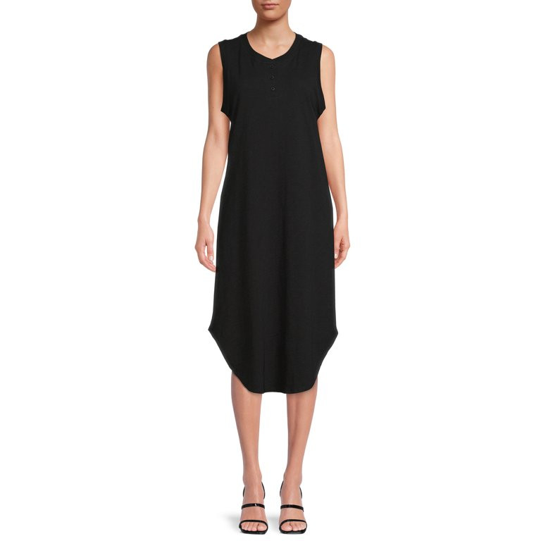 Time and Tru Women's Sleeveless Curve Hem Henley Midi Dress | Walmart (US)