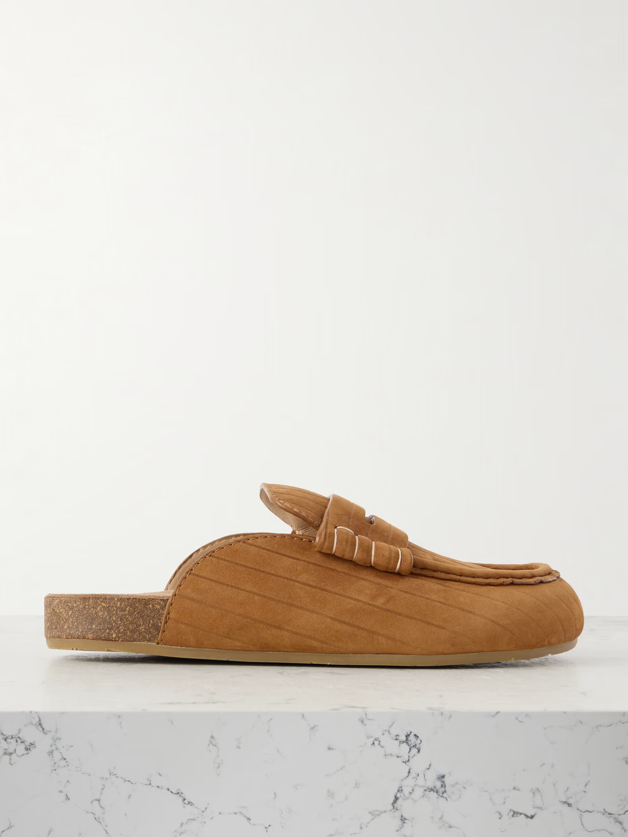 JW Anderson - Stitch Ribbed Nubuck Mules - Brown | NET-A-PORTER (US)