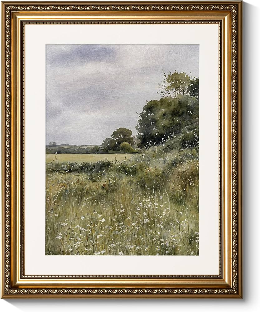 Amazon.com: ARPEOTCY Vintage Gold Framed Wall Art, 13x16 inch Farmhouse Meadow Landscape Country ... | Amazon (US)