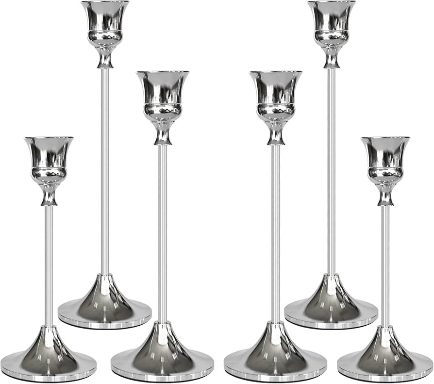 Candlestick Holders Silver, 6 Packs Taper Candle Holder for Candlesticks, Candle Sticks Holder De... | Amazon (US)