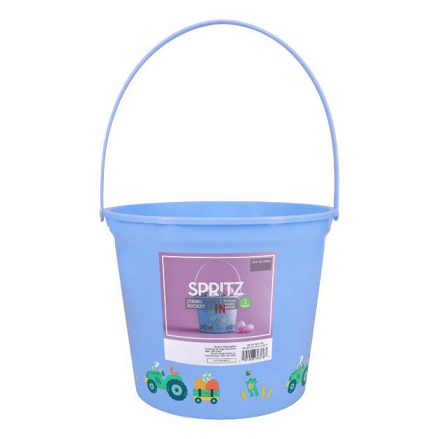Jumbo Plastic Easter Bucket Printed Boarder with Stickers Blue - Spritz™ | Target